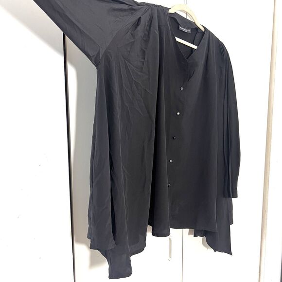Marimekko Finland Pleated Blouse Size S Pure Silk Oversize Renaissance Lagenlook - Picture 2 of 8